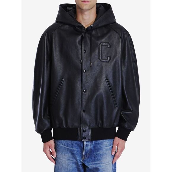 Luxury Leather Bomber Jacket with Embossed Initial